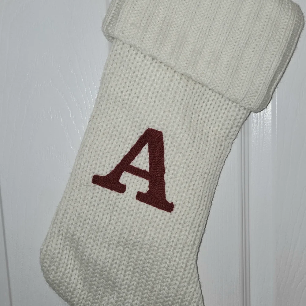 Wondershop Monogram Christmas Stocking Letter A Initial White Knit Target Lined.